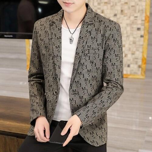 Full Print Blazers for Men Autumn Winter Casual Suit Jacket Slim Wedding Business Dress Coat Street Wear Social Blazer Masculino