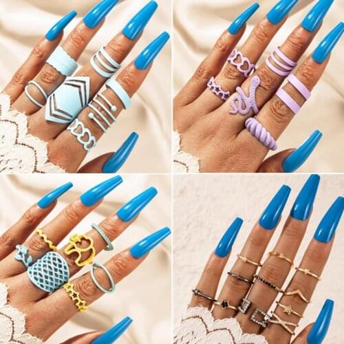Bohemian Gold Rings Set For Women Fashion Boho Coin Snake Moon Rings Party 2021 Trend Jewelry Gift