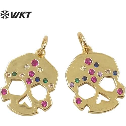 WT-MP210 Newest Color cubic zircon setting gold brass metal Skull pendant charming small jewelry skull cz pendant