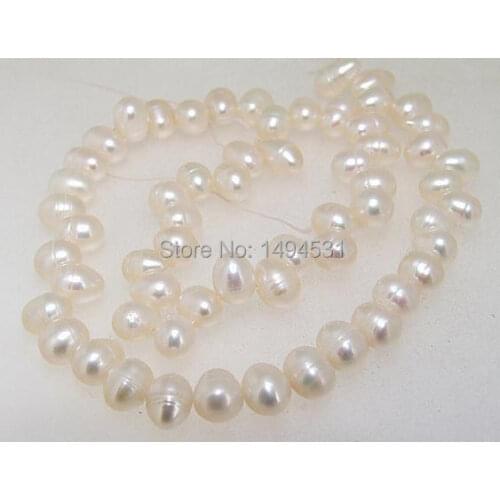 Wholesale Pearl Jewelry Full One Strand Rice Natural White Cultured Freshwater Pearl Loose Beads 7x9mm 14.5inch - Free Shipping
