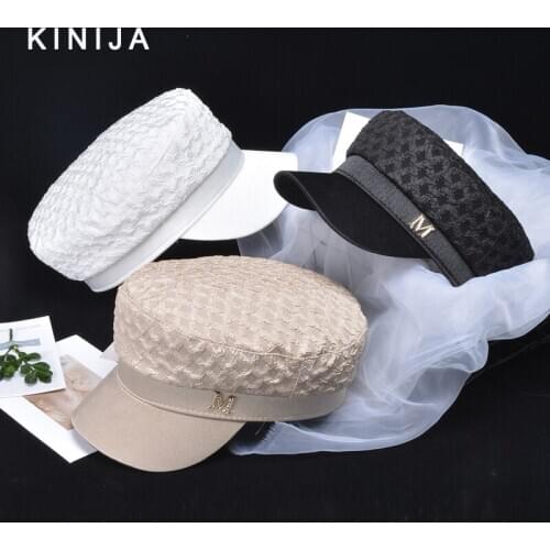 Autumn Winter Women Men Cotton Casual Golf Cap Retro Metal Ornament Hat Berets french Painters hat Military Beret Captain Cap