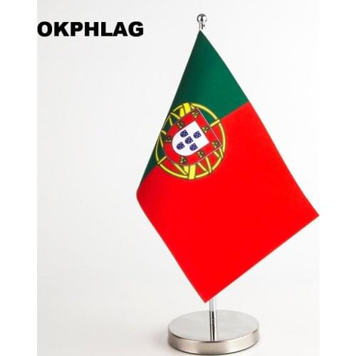 Portugal table Flag with silver Staninless Stand T style Y style Single style14*21CM desk flag Can be Your Logo KS-0146