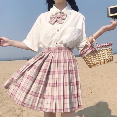 2020 New Summer Womens Clothing Japanese JK Uniforms Short Sleeve Shirt with Tie + Plaid Skirt Set japanese school uniform