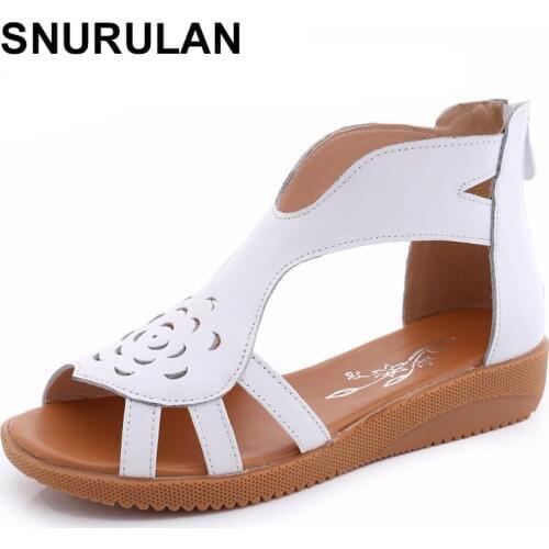 SNURULAN genuine leather flat sandals women casual shoes 2020 summer gladiator sandals woman fashion woman Sandalias Mujer