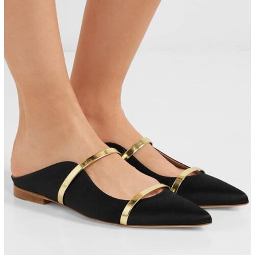 Chic Ladies Velvet Flat Slingbacks Silk Causal Shoes Point Toe Thin Shiny Double Straps Flats Ladies Velvet Loafers Shoes