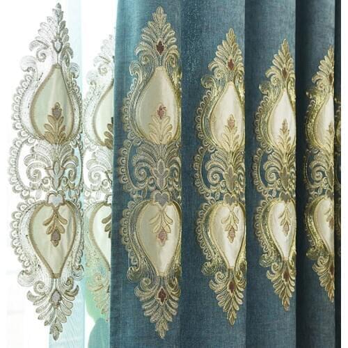European Style Curtains for Living dining Room Bedroom Grey Chenille Jacquard Embroidered Curtains Valance Curtains
