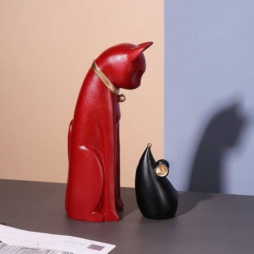 NORDIC CREATIVE CARTOON GEOMETRIC CAT AND MOUSE REISN ORNAMENTS HOME LIVINGROOM TABLE DECORATION HOTEL OFFICE FIGURINES CRAFTS
