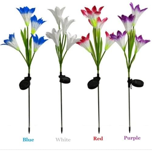 Solar LED Lawn Light 4LEDs Artificial Lily Flower Lamp Outdoor For Garden/Villa/Park/Street/Factory Flowerbed White/Colourful