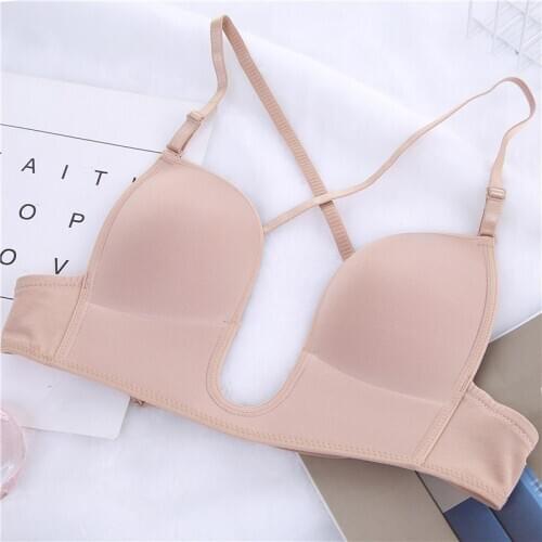 U-shaped Push up Bra Low-cut Backless Bra Sexy Lingerie Female Dress Wireless Gathered Bralette Beautiful for Party Dress Bikini