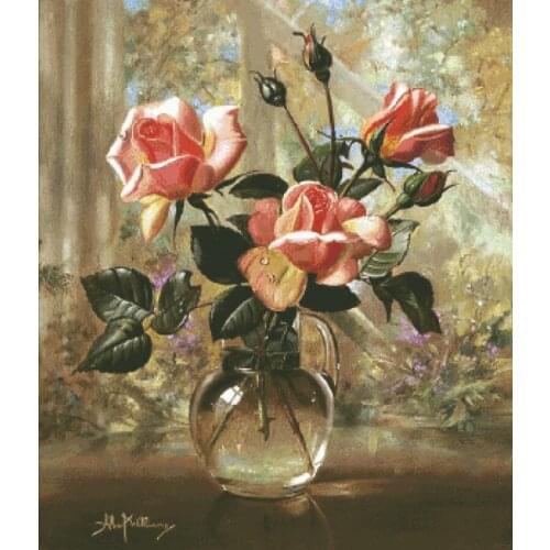 Roses on the window cross stitch package big bloom 18ct 14ct 11ct cloth cotton thread embroidery DIY handmade needlework