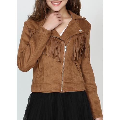 Spring Casual Fashion brand Tassels Artificial Suede Leather Slim Women Short Jacket Thin Coat Chaquetas Mujer brown pink coats