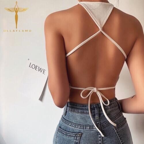 Sexy Backless Camis Women Criss Cross Halter Crop Top Camisole Party Club 2020 Summer Bandage Slim Female Streetwear Tank