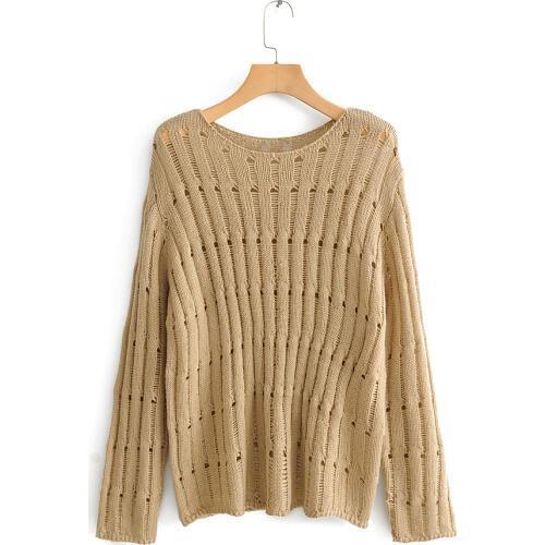 2019 Womens Autumn Winter Tops O-neck Long Sleeve Yellow Loose Twist Knitted Pullover Sweater