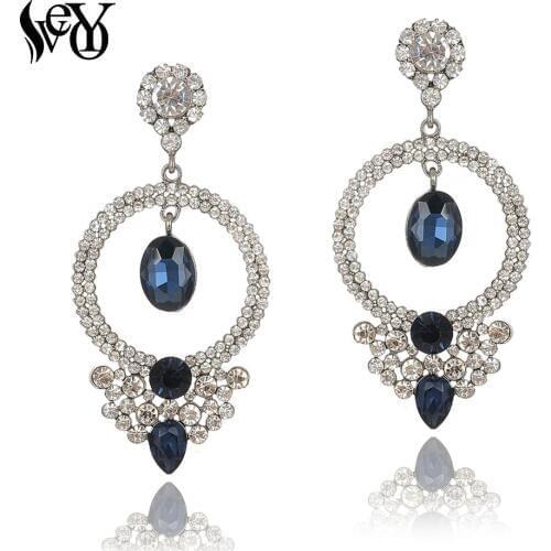 VEYO Luxury Crystal Earrings for Women Round Rhinestone Hollow out Drop Earrings New Arrival
