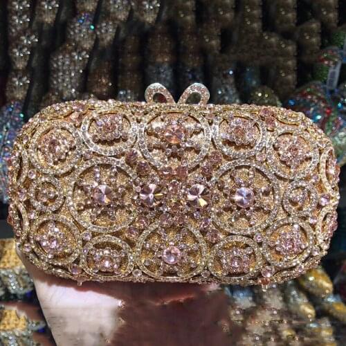 New Style Champagne 3 Colors Diamond Women Clutch Bags Evening Handbags Circle Rhinestone Lady Wedding Party Clutches Wallets