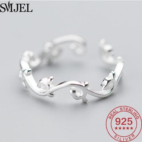 SMJEL 925 Sterling Silver Boho Irregular Vine Open Rings For Women Leaf Ring Fashion Prevent Allergy Sterling-silver-jewelry