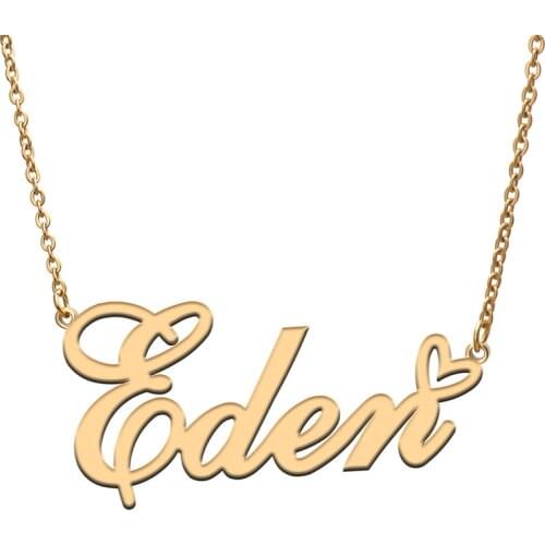 Love Heart Eden Name Necklace for Women Stainless Steel Gold & Silver Nameplate Pendant Femme Mother Child Girls Gift