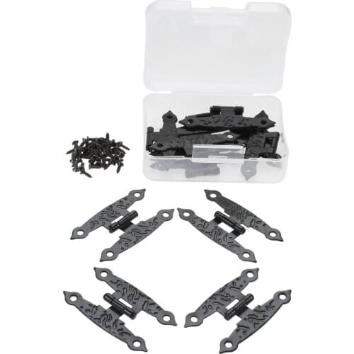 10pcs 65*33mm Furniture Cabinet Door Luggage Hinges 4 Holes Jewelry Wooden Boxes Vintage Old H Hinges with Screws Black