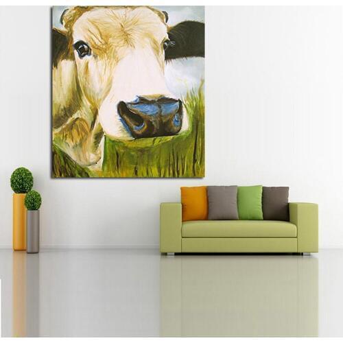 Canvas art 100%Handpainted Modern Abstract Art Animal Oil Painting White Cow on Canvas Wall Pictures for Home Decoration Unframe