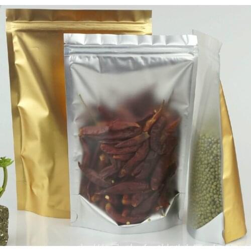 100pcs 22*29+4.5cm Dark gold matte aluminum foil translucent self-standing bag Ziplock zipper bags