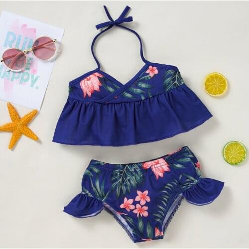 2021 Toddler Baby Kids Girls Slip Floral Print Beach Two-piece Swimwear Sets Kids Swimwear For Girls Bimba Детские Костюмы Best