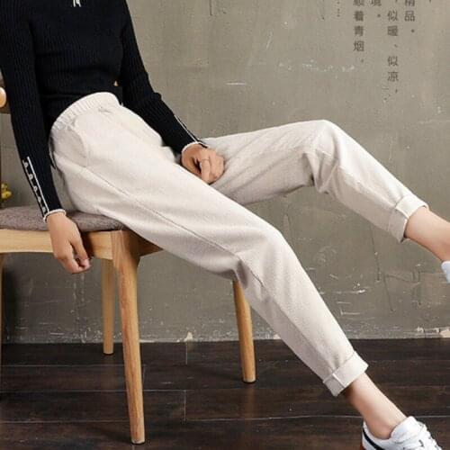 2020 New Loose Pleuche Autumn Pants Women Plus Size Black Solid High Waist Pants Sports Womens Harem Pants Korean Trousers