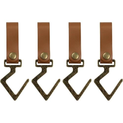 4pcs Outdoor Camping PU Leather Hooks Kitchen Pot Pan Hanger Clothes Portable Hanging Hooks Hiking Outdoor Tools