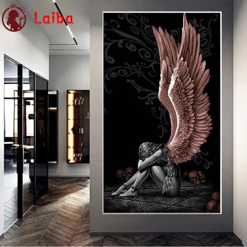 Diamond Mosaic Devil and angel, gray character wing skeleton Diamond Painting Cross Stitch Embroidery Needlework Wall Art