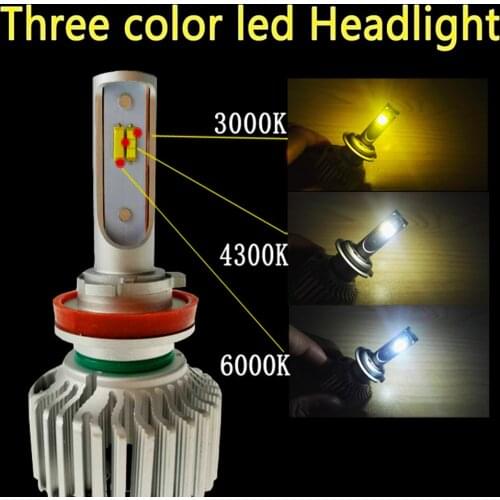 Shipping by DHL Car Tricolor 3Color LED Headlight T5 H1 H4 H7 H11 HB4 3000K 4300K 6000K Yellow White Dual Two Color LED Bulbs