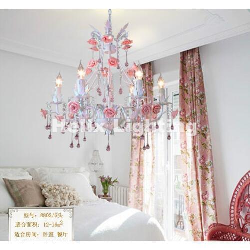 Free Shipping Modern White European Chandelier lamp Lustre Light 6L/8L Pink Rose Flower Chandelier Light Fixture E14 Decoration