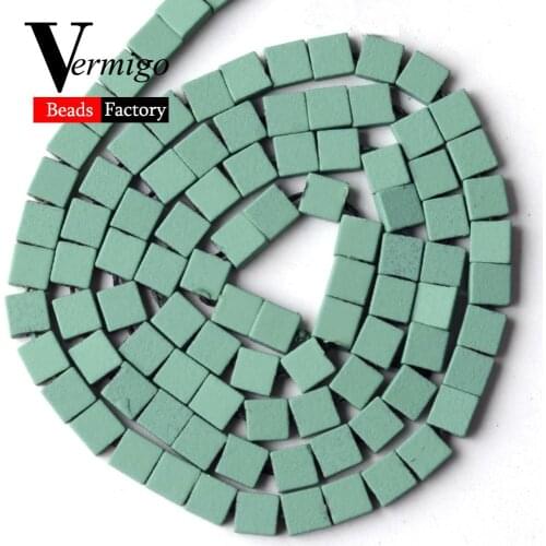 Natural Green Square Nanotech Rubber Hematite Stone Beads For Jewelry Making 6*6mm Spacer Beads For Bracelets Necklaces 15
