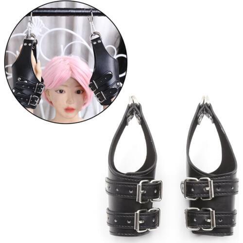 CamaTech Spreader Bars with Hanging Handcuffs PU Leather Restraints Wrist Suspension Swing Cuffs Bondage Adult Games For Couples