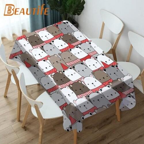 Cartoon Animals Bear Tablecloth Waterproof Oxford Fabric 3D Printed Table Cloth Household Dining Room Table Cover Banquet Party