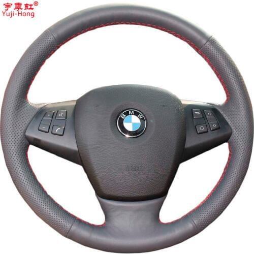 Yuji-Hong Car Steering Wheel Covers Case for BMW X5 E70 2008-2013 Hand-stitched Black Artificial Leather Cover