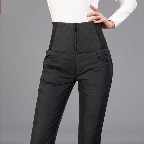 Black High waist White Duck down Trousers Plus size 5XL Winter Slim Stretch-waisted Womens Leggings Warm Female Pencil Pants