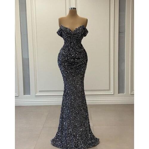 Elegant Mermaid Evening Dresses For Women Party Dinner Wear 2021 Sequin Sweetheart Formal Prom Gowns Cheap