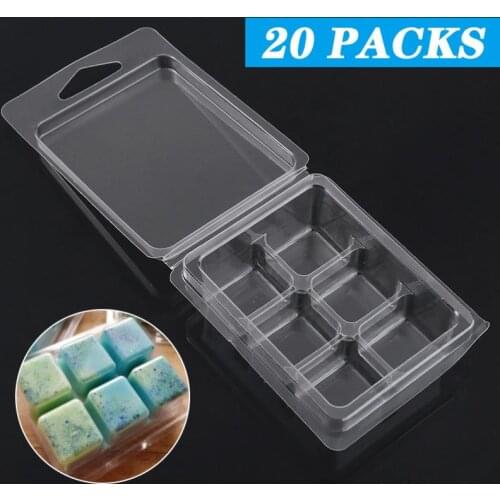 20Pcs/Set Candle Wax Melt Molds 6 Cells Clamshell Soap Molds Clear Cubes Containers DIY Craft Mould Packaging Making Tool