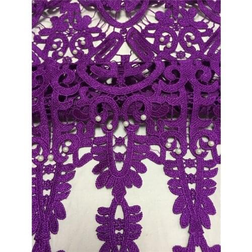 Hot sales! Purple color Embroidery African Cord Laces Guipure Lace Fabric with Beaded For Nigerian Wedding Dresses