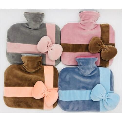 Hot Water Bottle with Soft Plush Bowknot Cover Reusable Hand Warmer Stress Pain Relief Therapy Hot Water Bottle Bag Soft Cover