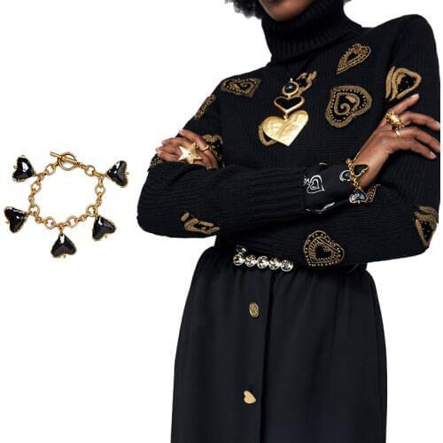 JUJIA Womens ZA Black Love Heart Vintage Metal Bracelets&Bangles For Wedding Party Jewelry Girls Trendy Geometric Bracelets