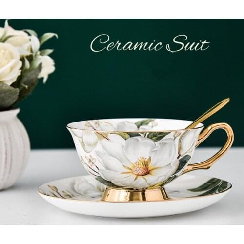 Coffee Cup and Saucer Spoon Set Bone China English Afternoon Tea Cup Mugs Black Tea Set Hot Sale Gift Coffeeware For Home Party