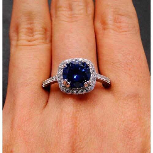 Tanzanite Ring Wedding Jewelry 925 Silver Rings Round 8mm Tanzanite Women Jewelry Ring CZ Wedding Rings Party Jewelry Size 7/8/9