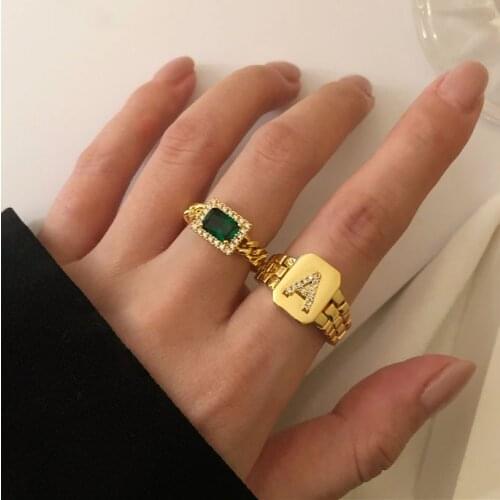 Green Stone High-quality Luxury Design Finger Rings For Women Elegant Personality Gold Chain Ring Jewellery Girl Gifts