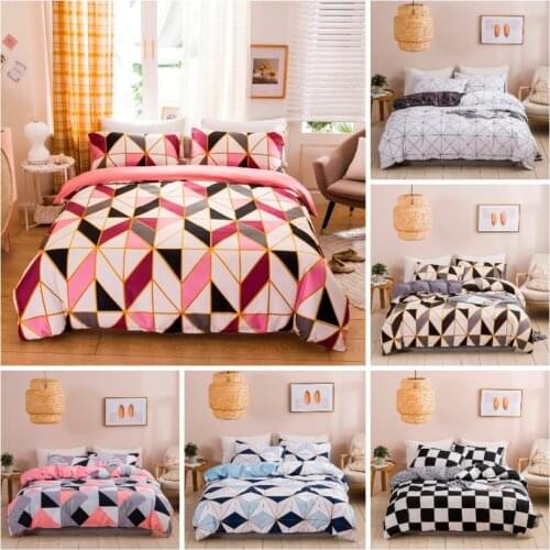 Geometric Stripes and squares printing 100% Polyester Print bedding set 1 duvet cover + 1/2 pillowcases bed in a bag (no sheet)