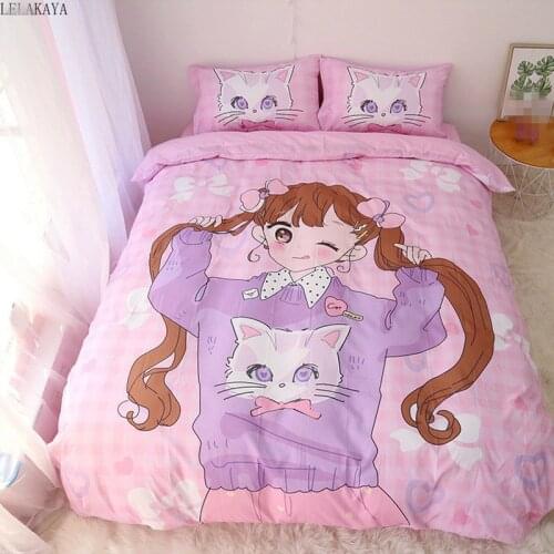 Anime Sailor Moon Bedding Sets Kawaii Girl Kids Cotton Bedding Duvet Cover Bed Sheet Pillowcase Tsukino Usagi Bedding Sets Pink