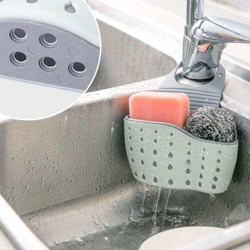Kitchen Accessories Double Pockets Suction Cup Sink Rack Sponge Drain Rack Strainer Draining Storage Basket Kitchen Gadget