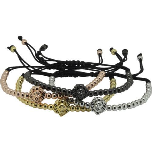 2016 Hot Sale New Arrive Men Braiding Bracelets Christmas Gift Lion Head Silver Gold Color Beads Macrame Braided Bracelets