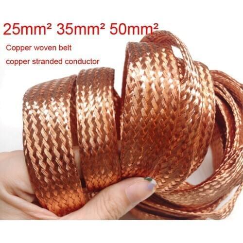 25 35 50 copper woven belt CU braided strap Knitted Strip stranded wire conductor Flexible connection ground wire electric lead