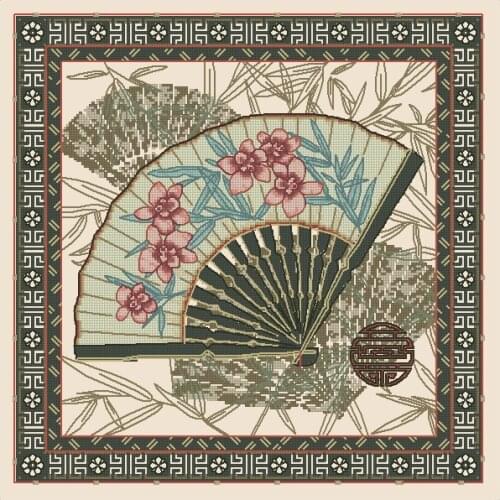 Cross stitch Handmade 14CT Counted Canvas DIY,Cross-stitch kits,Embroidery Retro folding fan 44-44