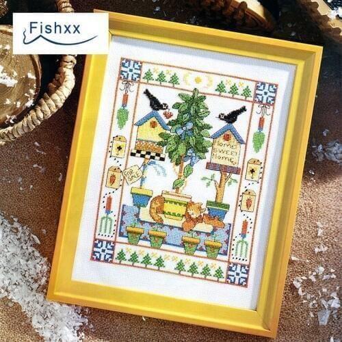 Fishxx Cross Stitch Kit Magazine Series Crazy94-5 Winter Afternoon Garden View Pastoral Birds Nest